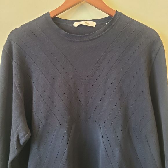 Bilancioni Mens Crewneck Pullover Sweater Sz 56 Navy Blue Nautical Made in Italy - Picture 2 of 9